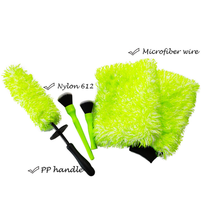 Bright Green Microfiber Car Detailing Brush Set For Cleaning