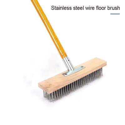 Outdoor Courtyard Cleaning Brush Stainless Steel Wire Sweeping Brush Floor Cleaning Brush with Wood Handle