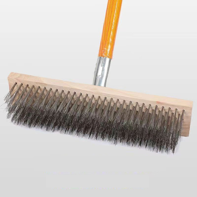 Outdoor Courtyard Cleaning Brush Stainless Steel Wire Sweeping Brush Floor Cleaning Brush with Wood Handle
